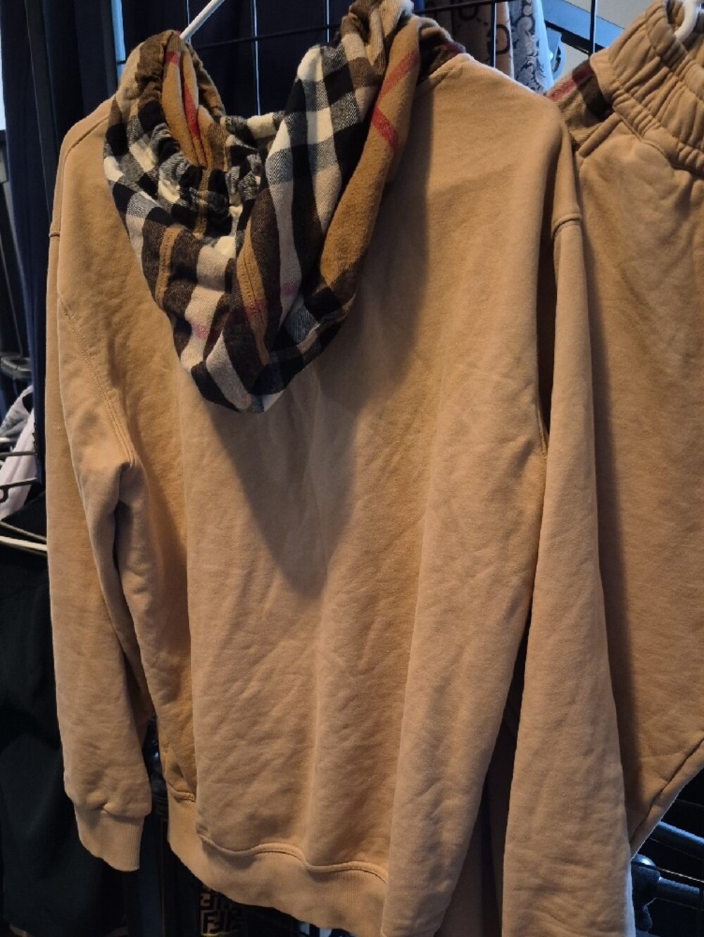Burberry Beige Zip Hoodie with Plaid Hood Lining - Picture 6 of 6